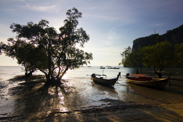 Wall Mural - Boat on East Railay Bay Beach, Krabi Province, Thailand, Asia