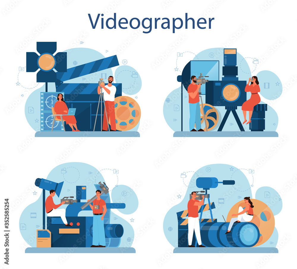 Video production or videographer concept set. Movie and cinema - obrazy, fototapety, plakaty 