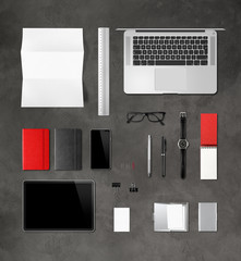 Wall Mural - Concrete office desk branding mockup top view