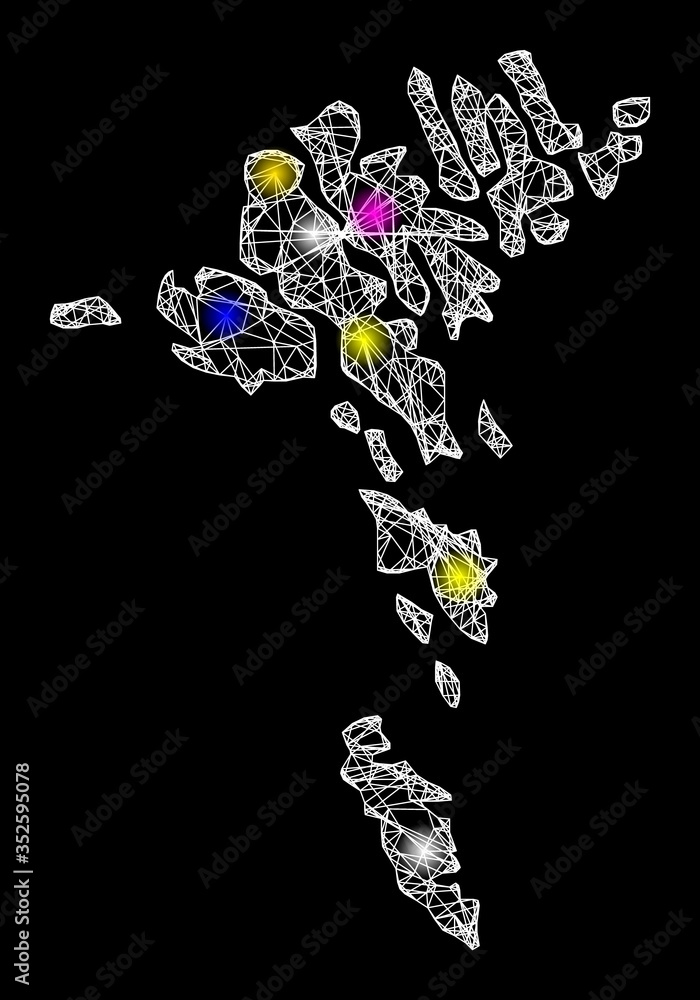 Web mesh vector map of Faroe Islands with glare effect on a black ...