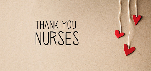 Wall Mural - Thank You Nurses message with handmade small paper hearts