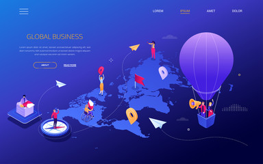 Wall Mural - global business - modern colorful isometric web banner