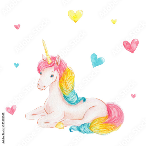 Cute Rainbow Unicorn Watercolor Hand Draw Illustration Can Be Used For Cards Or Kid Posters With White Isolated Background Stock Illustration Adobe Stock