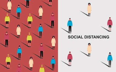 Vector illustration of people keeping safe distance