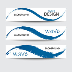 Canvas Print - Vector set of horizontal banners. Blue wave drawn with a brush.