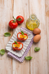 Canvas Print - tomatoes filled with eggs and basil