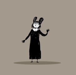 Poster - Cartoon drawing of funny dressed up rabbit 