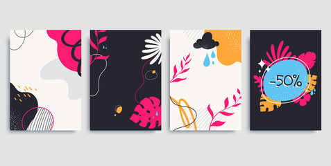 Wall Mural - collection of colorful contemporary backgrounds in a4 size. abstract posters with floral elements, l