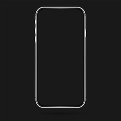 isolated empty cell phone mockup. silver phone on the dark background. silver phone on the black bac