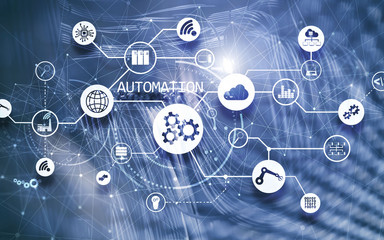 business process automation concept on blurred network cabinets. new project 2020.