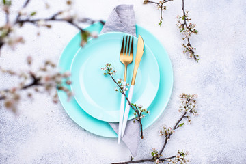 Poster - Spring table setting with blooming branch