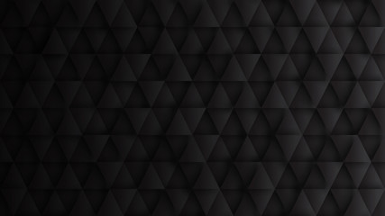 Poster - Conceptual Render 3D Triangles Pattern Tech Minimalist Black Abstract Background. Science Technology Triangular Structure Dark Gray Wallpaper. Three Dimensional Clear Blank Subtle Textured Backdrop