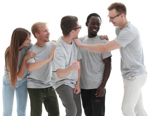 in full growth. group of diverse young people in identical t-shirts