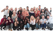 © ASDF - Multiethnic group of excited people with arms up isolated on whi