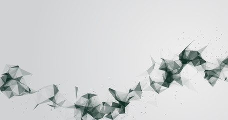 Abstract illustration on white gray background transform with flickering light on dots line triangle pattern present future innovation technology digital network  communication connection concept