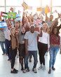 © ASDF - Top view young multi ethnic business people group waving flags