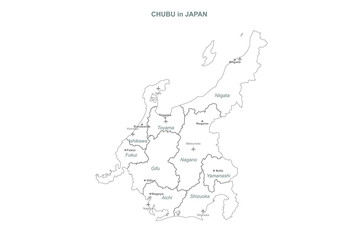 Wall Mural - chubu map. japan regions map series. vector map of japan provinces.