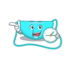 Sticker - mascot design style of sling bag standing with holding a clock