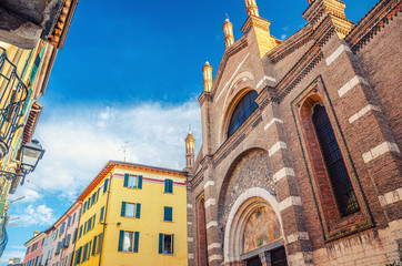 Wall Mural - Chiesa di Santa Maria del Carmine Saint Maria of Carmine catholic church facade, Gothic style building, Brescia city historical centre, Italian churches, Lombardy, Northern Italy