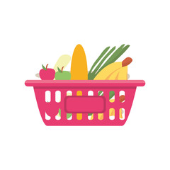 Wall Mural - shopping basket with fruits and vegetables on white background