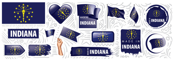 Wall Mural - Vector set of flags of the American state of Indiana in different designs