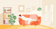 Resting girl lying on the couch. Home life vector illustration