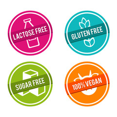 Wall Mural - Set of Allergen free Badges. Lactose free, Gluten free, Sugar free, 100% Vegan.