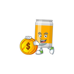 Sticker - cartoon picture of beer can rich character with a big gold coin