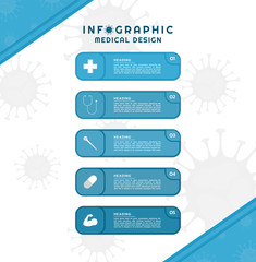 Infographic medical design square label with icon ingredient number step to healthy