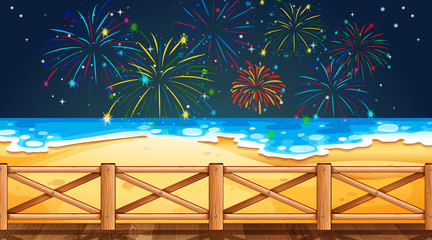 Wall Mural - Firework on sky from beach view