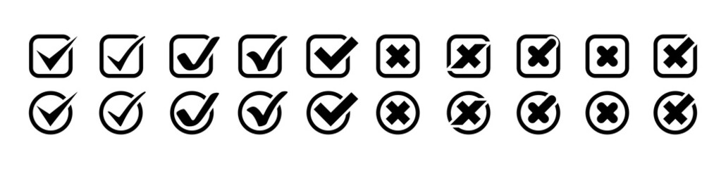 Wall Mural - check marks with crosses vector icons big collection. check marks with crosses different shapes, iso