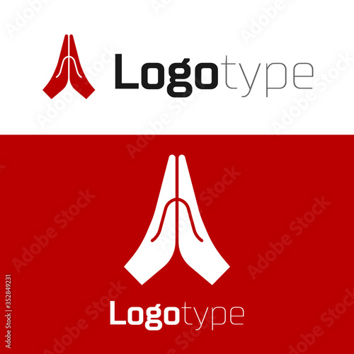 Red Hands In Praying Position Icon Isolated On White Background Prayer To God With Faith And Hope Logo Design Template Element Vector Illustration Buy This Stock Vector And Explore Similar Vectors