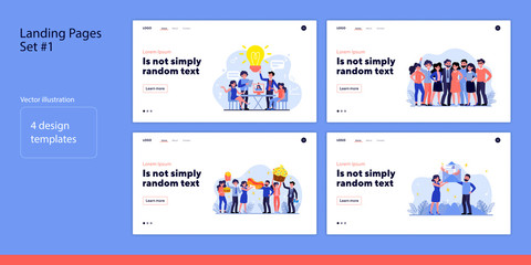 Canvas Print - Set of business people working together. Flat vector illustrations of men and women brainstorming, eating, standing. Teamwork and cooperation concept for banner, website design or landing web page