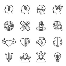 Schizophrenia, Mental Health, Psychology Icon Set With White Background. Thin Line Style Stock Vector.