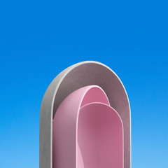 Aufkleber - Minimal style of architectural buildings details with curve and free form, Abstract object with shade and shadow on blue background. 3D rendering.