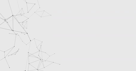 Abstract illustration on white gray background transform with flickering light on dots line triangle pattern present future innovation technology digital network  communication connection concept