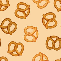 Sticker - Realistic 3d Detailed Pretzel Traditional Bread Snack Seamless Pattern Background. Vector