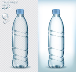 Wall Mural - Transparent realistic vector blue plastic bottle with water on light background