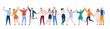 People standing together. Happy men and women holding hands. Smiling people standing in row together flat vector illustration. Cartoon character of smiling crowd on white background
