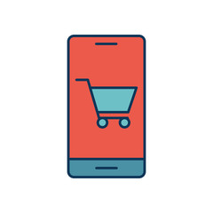 Wall Mural - Smartphone with cart line and fill style icon vector design