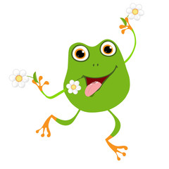 Wall Mural - Illustration of a Green Frog and Daisies