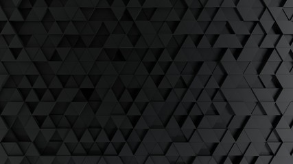 3D Render. black triangle pattern background modern backdrop. Concept of science design. Triangle of different height can be used in cover design, website background, advertising, Design copy space.