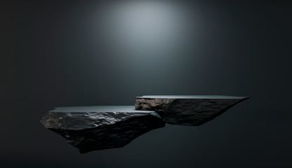 stone and rock shape 3d render illustration. round podium, pedestal for brand product exhibition. so