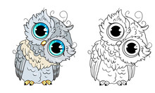 Cute Owls Line And Color Vector Illustrations