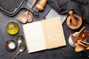 Wall Mural - Cooking utensils, ingredients and cookbook