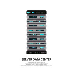 Cartoon server data center icon in flat style isolated on white. Big data computer rack for cloud workstation. Vector illustration