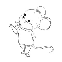 Wall Mural - Cute little mouse, line art for coloring book