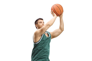 Basketball player shooting a ball