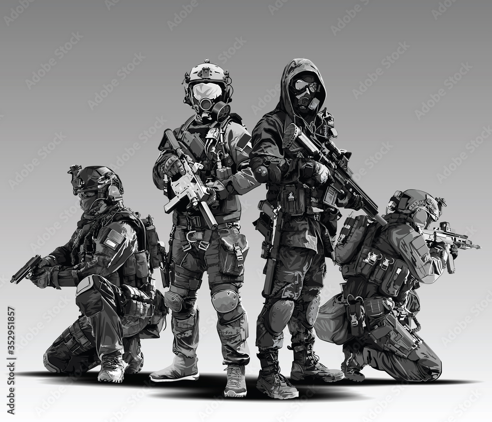 Police Firing Vector Vetor Vector Policeman Tactical Shoot Illustration. Armed police ...