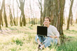 © yuriy - summer vacation park grass woman laptop communication